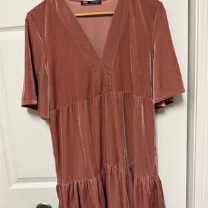 Zara Rose Velvet Midi Dress